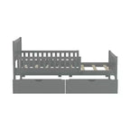 Letto a piattaforma singolo in legno con sponde di sicurezza e 2 cassetti portaoggetti, grigio