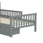 Letto a piattaforma singolo in legno con sponde di sicurezza e 2 cassetti portaoggetti, grigio