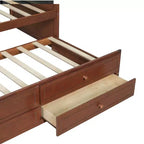 Daybed singolo con letto estraibile e 2 cassetti portaoggetti, divano letto in legno con schienale imbottito a tufting, noce