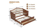 Daybed singolo con letto estraibile e 2 cassetti portaoggetti, divano letto in legno con schienale imbottito a tufting, noce