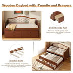 Daybed singolo con letto estraibile e 2 cassetti portaoggetti, divano letto in legno con schienale imbottito a tufting, noce