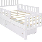 Letto a piattaforma singolo in legno con spondine e 2 cassetti portaoggetti, bianco