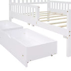 Letto a piattaforma singolo in legno con spondine e 2 cassetti portaoggetti, bianco