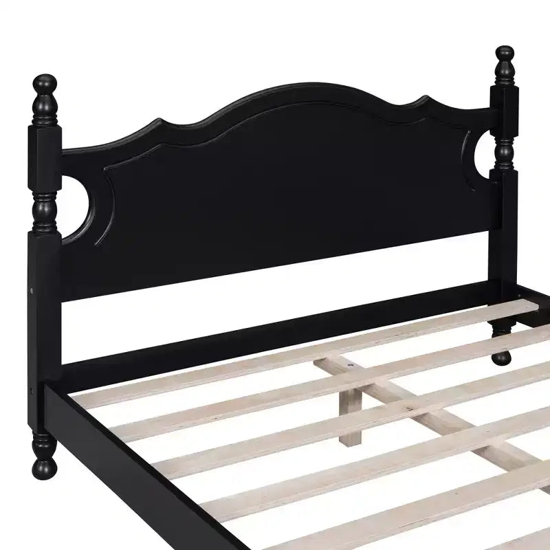Letto a piattaforma in legno massiccio, in stile retrò con supporto a doghe, nero