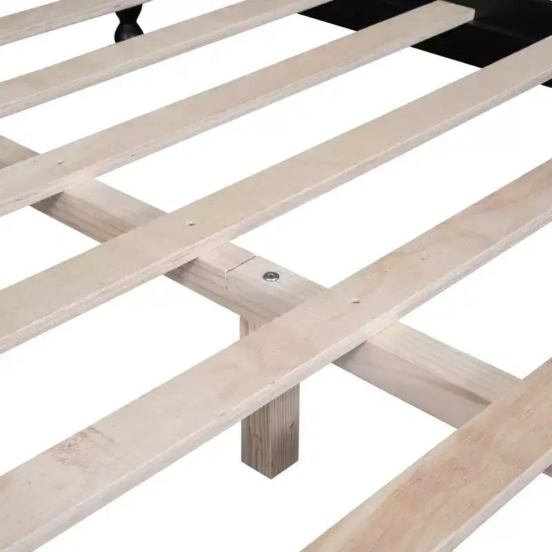 Letto a piattaforma in legno massiccio, in stile retrò con supporto a doghe, nero