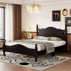 Letto a piattaforma in legno massiccio, in stile retrò con supporto a doghe, nero