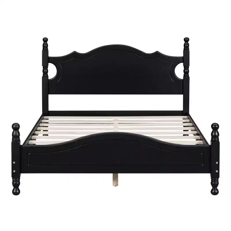 Letto a piattaforma in legno massiccio, in stile retrò con supporto a doghe, nero