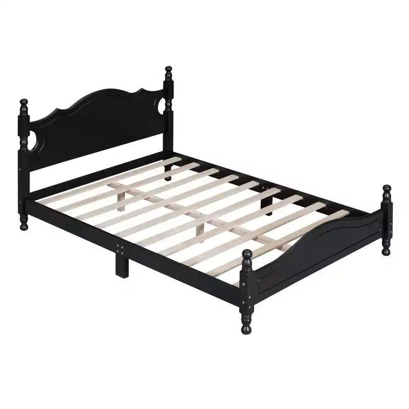 Letto a piattaforma in legno massiccio, in stile retrò con supporto a doghe, nero