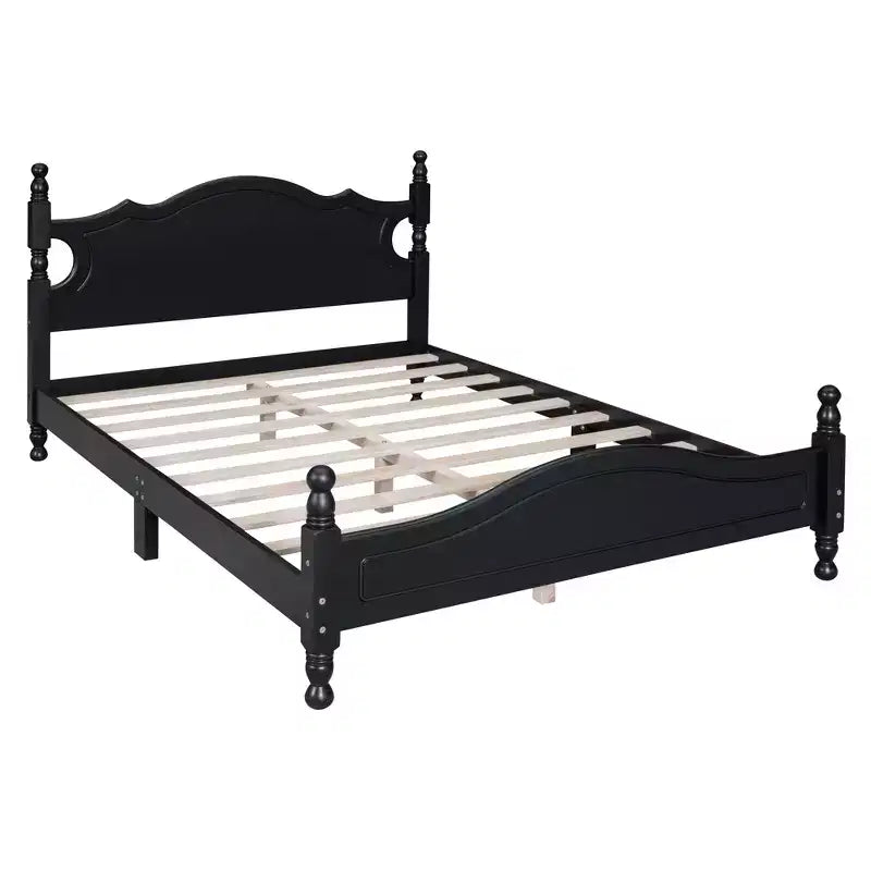 Letto a piattaforma in legno massiccio, in stile retrò con supporto a doghe, nero