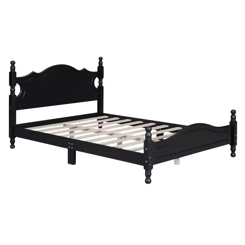 Letto a piattaforma in legno massiccio, in stile retrò con supporto a doghe, nero