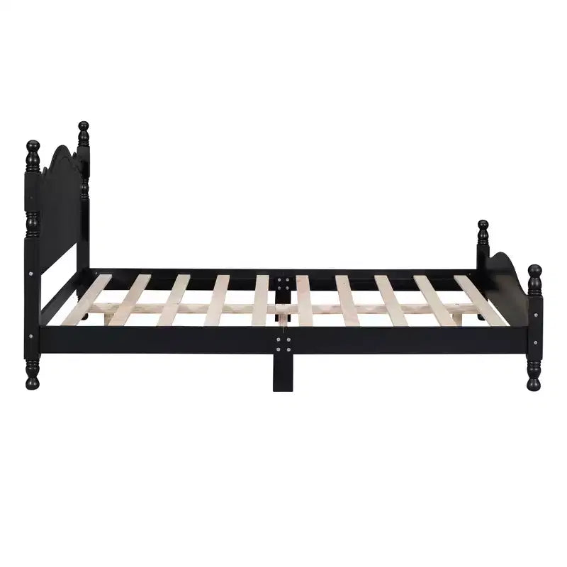 Letto a piattaforma in legno massiccio, in stile retrò con supporto a doghe, nero
