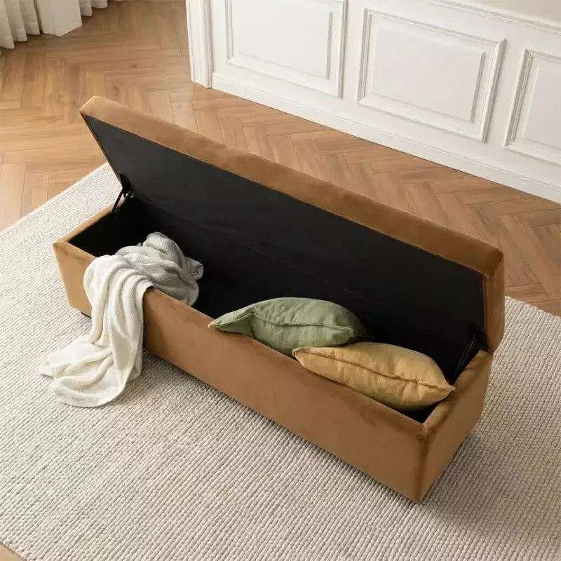 60 Moderno Velluto Panche Contenitore Imbottite, Elegante Seduta da Salotto con Contenitore Nascosto, Panchina da Fondo Letto e Ingresso-Panipeachy