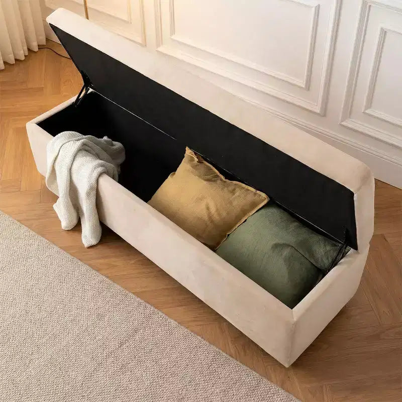 60 Moderno Velluto Panche Contenitore Imbottite, Elegante Seduta da Salotto con Contenitore Nascosto, Panchina da Fondo Letto e Ingresso-Panipeachy