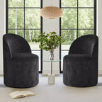 Poltrona girevole accentuata moderna con rivestimento in ciniglia e rotelle, sedia lounge senza braccioli per soggiorno, camera da letto o ufficio-Panipeachy