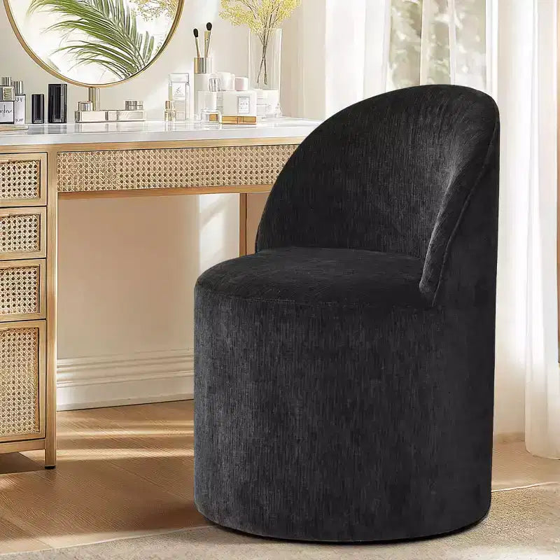 Poltrona girevole accentuata moderna con rivestimento in ciniglia e rotelle, sedia lounge senza braccioli per soggiorno, camera da letto o ufficio-Panipeachy