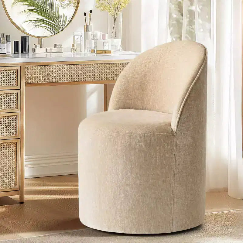 Poltrona girevole accentuata moderna con rivestimento in ciniglia e rotelle, sedia lounge senza braccioli per soggiorno, camera da letto o ufficio-Panipeachy
