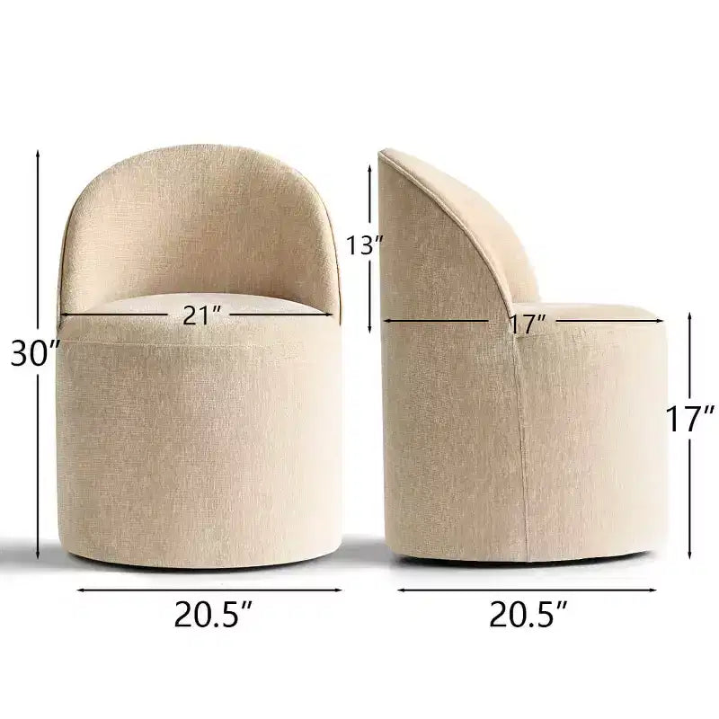 Poltrona girevole accentuata moderna con rivestimento in ciniglia e rotelle, sedia lounge senza braccioli per soggiorno, camera da letto o ufficio-Panipeachy