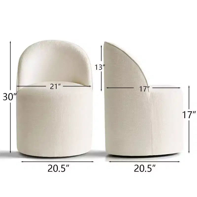 Poltrona girevole accentuata moderna con rivestimento in ciniglia e rotelle, sedia lounge senza braccioli per soggiorno, camera da letto o ufficio-Panipeachy