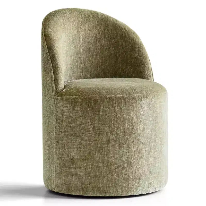 Poltrona girevole accentuata moderna con rivestimento in ciniglia e rotelle, sedia lounge senza braccioli per soggiorno, camera da letto o ufficio-Panipeachy