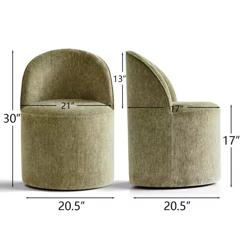 Poltrona girevole accentuata moderna con rivestimento in ciniglia e rotelle, sedia lounge senza braccioli per soggiorno, camera da letto o ufficio-Panipeachy