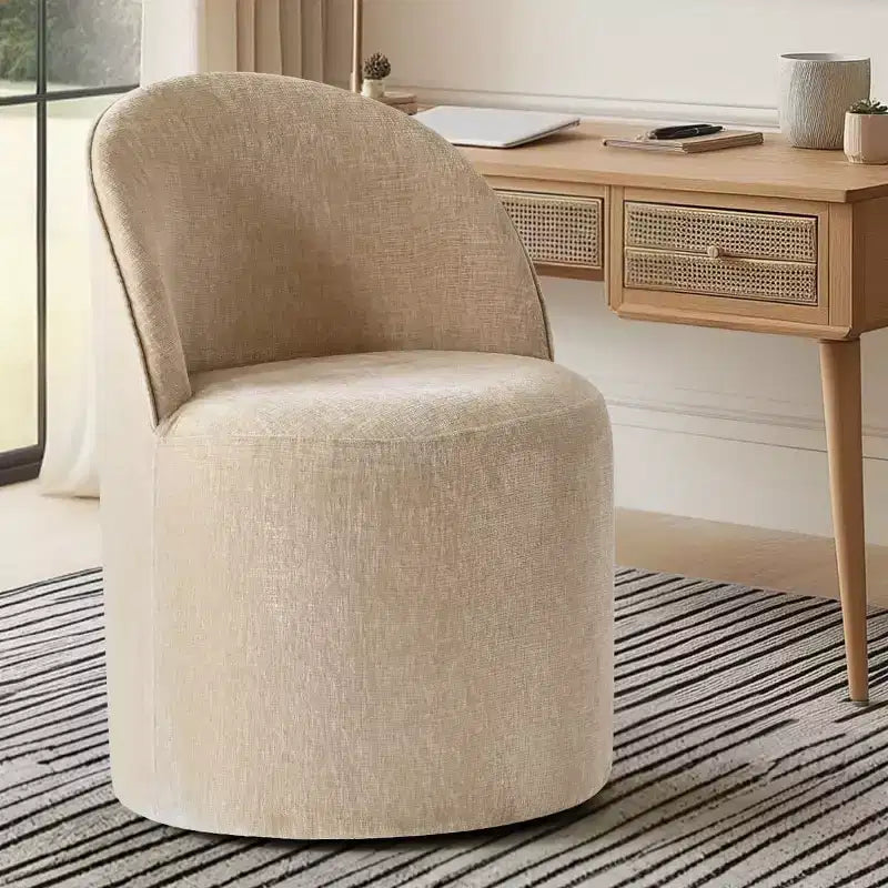 Poltrona girevole accentuata moderna con rivestimento in ciniglia e rotelle, sedia lounge senza braccioli per soggiorno, camera da letto o ufficio-Panipeachy