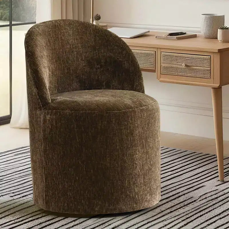 Poltrona girevole accentuata moderna con rivestimento in ciniglia e rotelle, sedia lounge senza braccioli per soggiorno, camera da letto o ufficio-Panipeachy