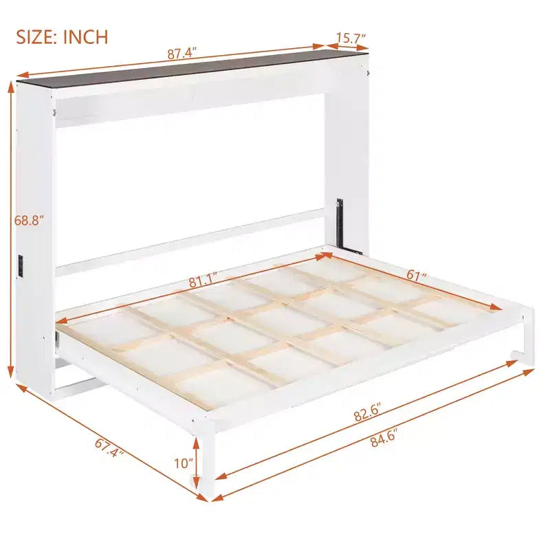 Letto a scomparsa Queen Size, Letto a muro pieghevole con prese di corrente e porte USB per camera da letto, piccoli appartamenti, salvaspazio - ModernLuxe