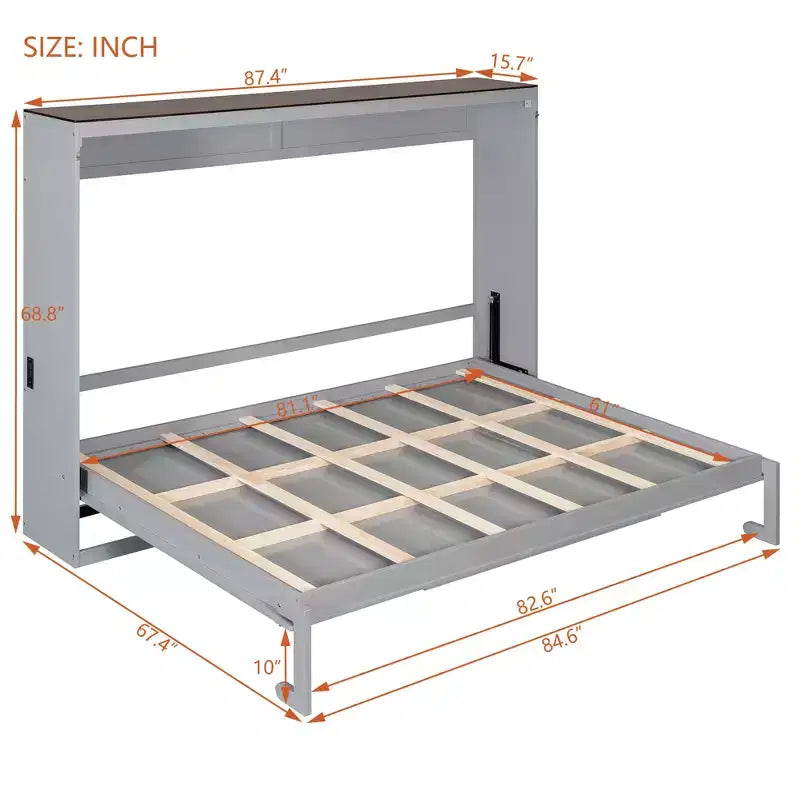 Letto a scomparsa Queen Size, Letto a muro pieghevole con prese di corrente e porte USB per camera da letto, piccoli appartamenti, salvaspazio - ModernLuxe