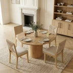 Set da pranzo rotondo a 5 pezzi per 4 persone, tavolo da pranzo con piedistallo e sedie in legno massello con schienale intrecciato, mobili moderni per cucina e sala da pranzo-Panipeachy