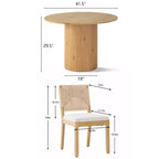 Set da pranzo rotondo a 5 pezzi per 4 persone, tavolo da pranzo con piedistallo e sedie in legno massello con schienale intrecciato, mobili moderni per cucina e sala da pranzo-Panipeachy