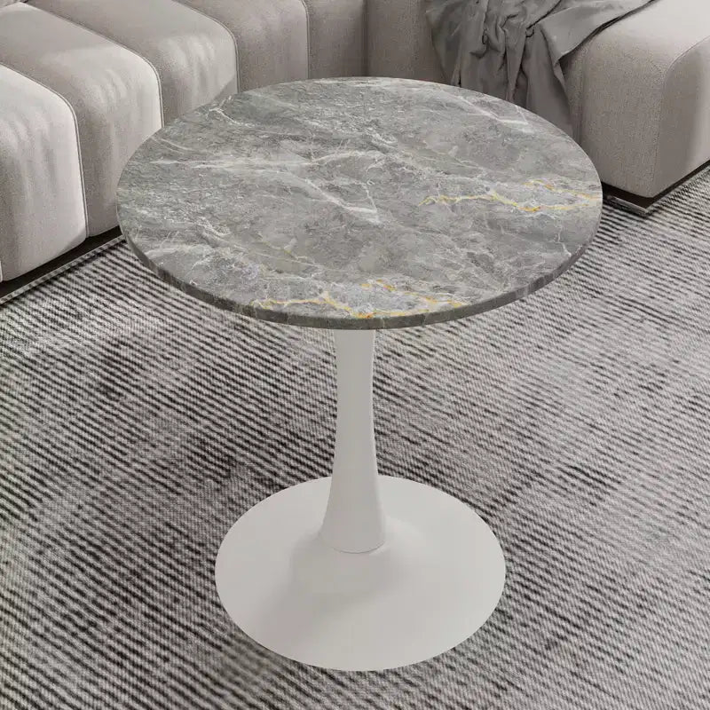 JVNOXK 27.6 Tavolino da Caffè Rotondo Moderno di Metà Secolo, Base Bianca con Piano Effetto Marmo Venato Grigio Scuro