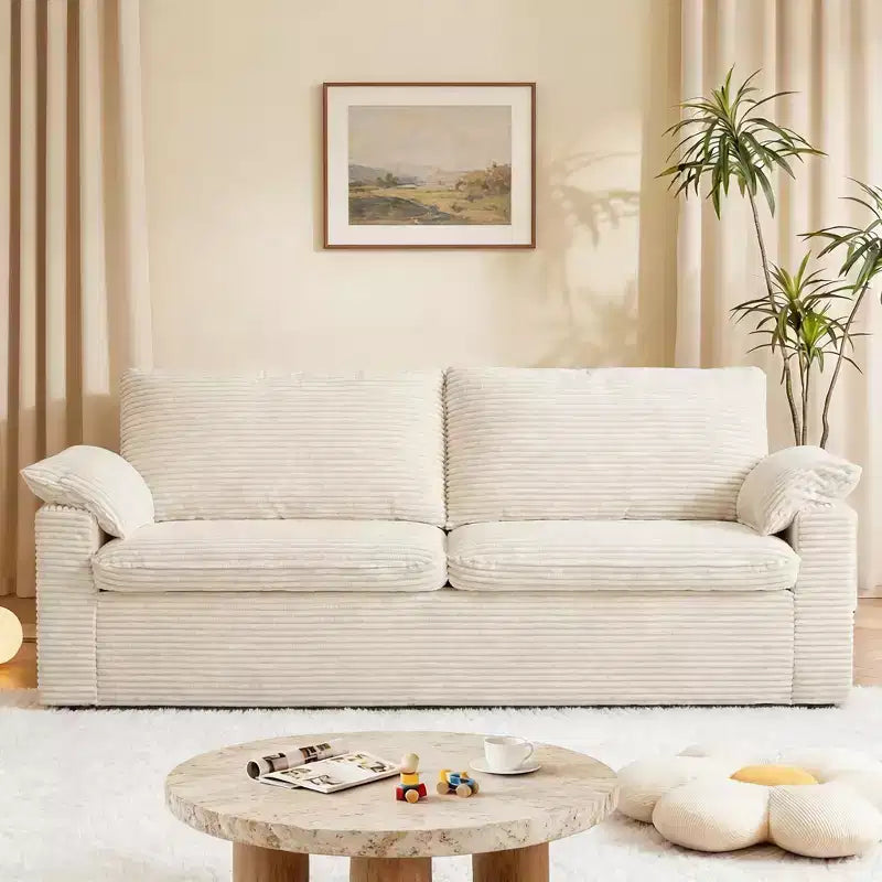 Dyonery 70 Loveseat Sofa Corduroy Couch,Modern Sofa Love Seat, Deep Seat Slipcovered Sofa with 2 Wide Armrest Pillows and Soft Backrest