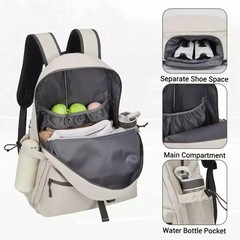 Zaino da tennis con scomparto imbottito per racchetta e borsa per scarpe ventilata, borsa sportiva leggera per racchette da pickleball e badminton