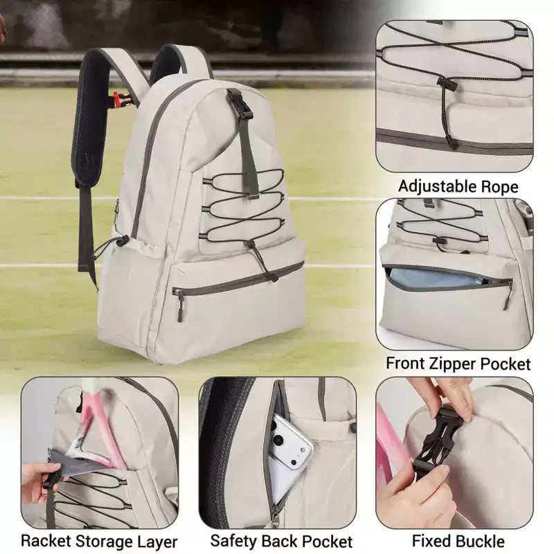 Zaino da tennis con scomparto imbottito per racchetta e borsa per scarpe ventilata, borsa sportiva leggera per racchette da pickleball e badminton