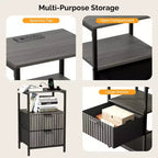 Comodino Karl Home largo 38 cm - 2 cassetti, 1 ripiano, presa di corrente USA - set da 2