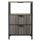 Comodino Karl Home largo 38 cm - 2 cassetti, 1 ripiano, presa di corrente USA - set da 2