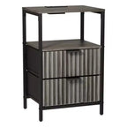 Comodino Karl Home largo 38 cm - 2 cassetti, 1 ripiano, presa di corrente USA - set da 2