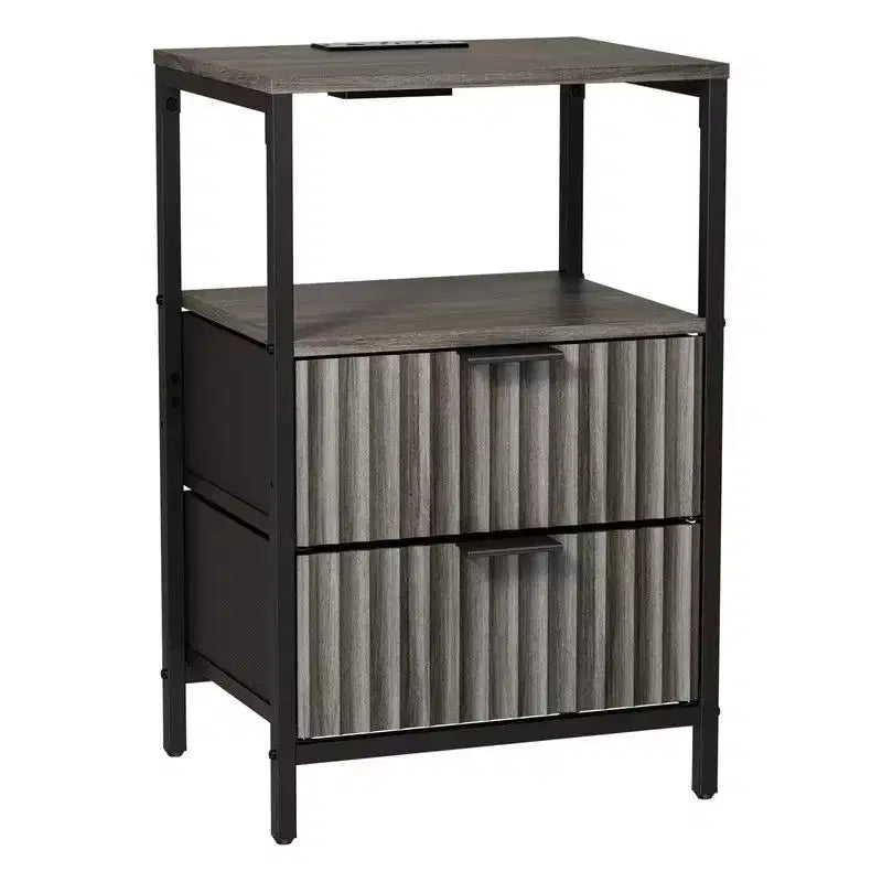 Comodino Karl Home largo 38 cm - 2 cassetti, 1 ripiano, presa di corrente USA - set da 2