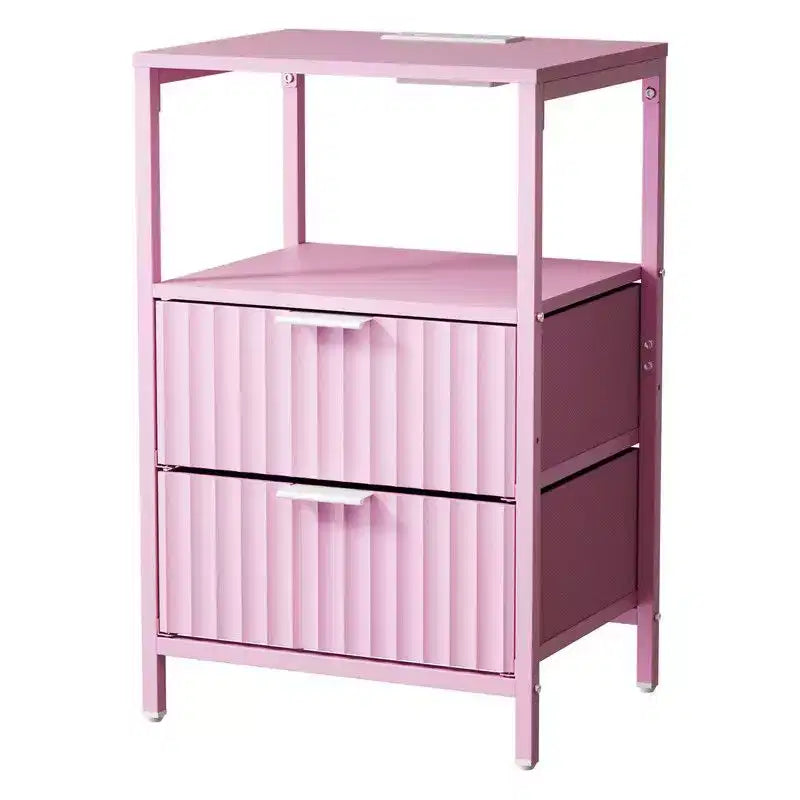 Table de chevet Karl Home de 38 cm de large - 2 tiroirs, 1 étagère, prise américaine