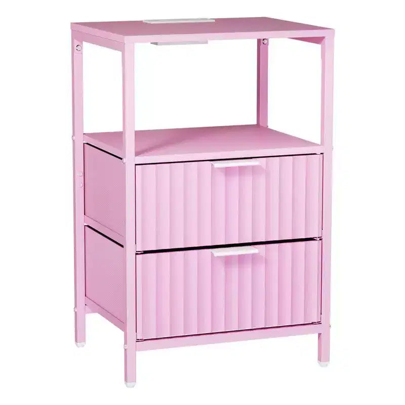 Table de chevet Karl Home de 38 cm de large - 2 tiroirs, 1 étagère, prise américaine