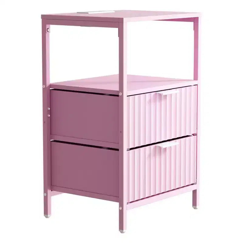 Table de chevet Karl Home de 38 cm de large - 2 tiroirs, 1 étagère, prise américaine