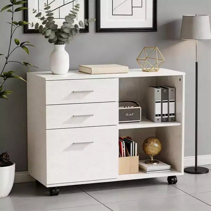 Karl Home31.5In. W 3-Drawer Wooden File Cabinet with Flat Side Table