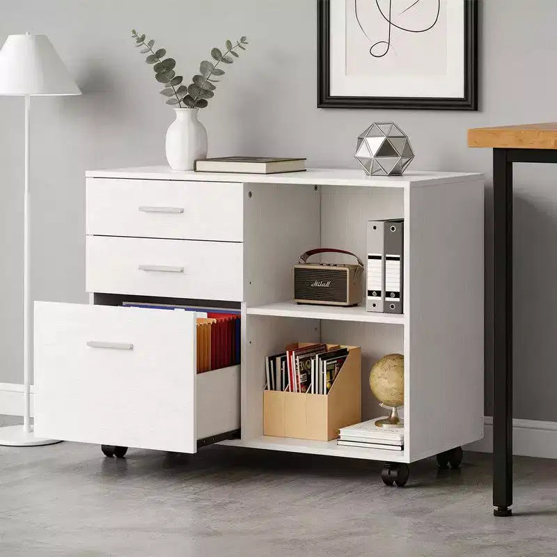 Karl Home Classificatore in legno a 3 cassetti largo 80 cm con tavolino laterale piano