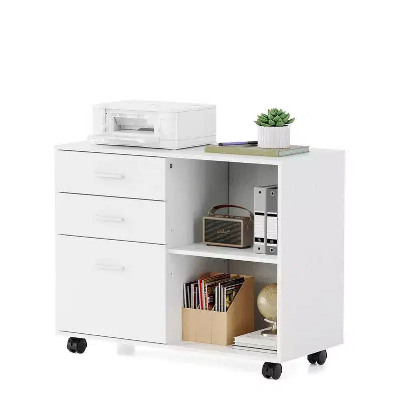 Karl Home Classificatore in legno a 3 cassetti largo 80 cm con tavolino laterale piano