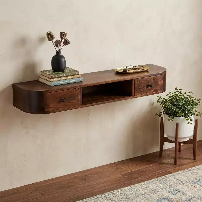HomeRoots Consolle sospesa in legno massello di castagno da 43" con ripiano e due cassetti