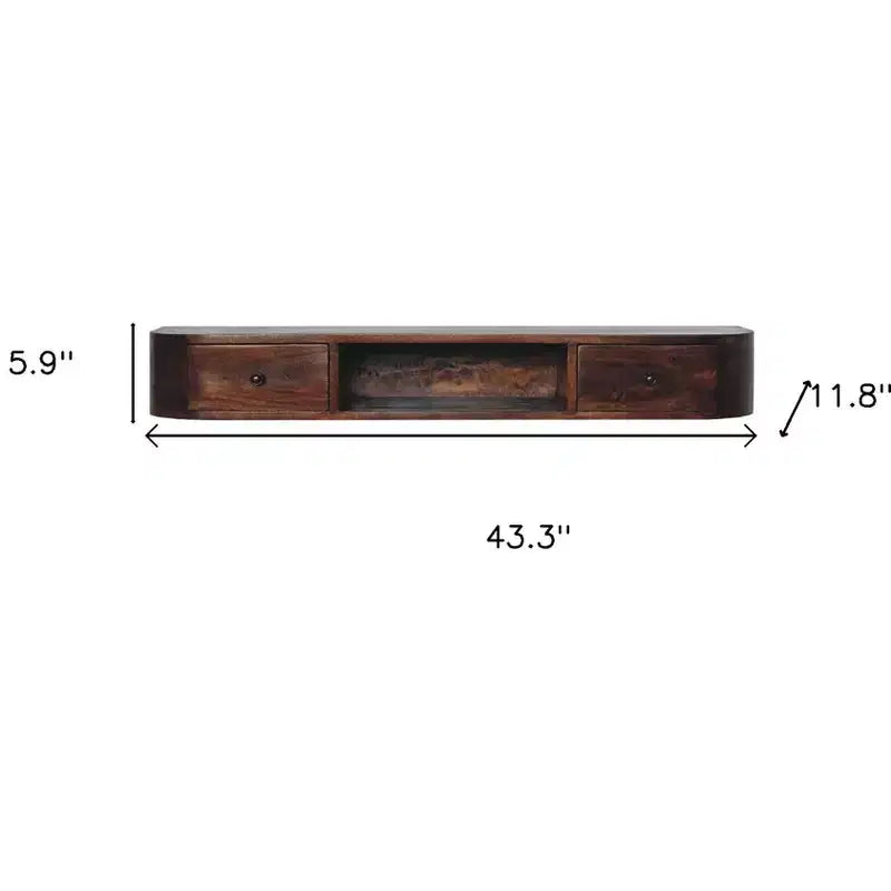 HomeRoots Consolle sospesa in legno massello di castagno da 43" con ripiano e due cassetti