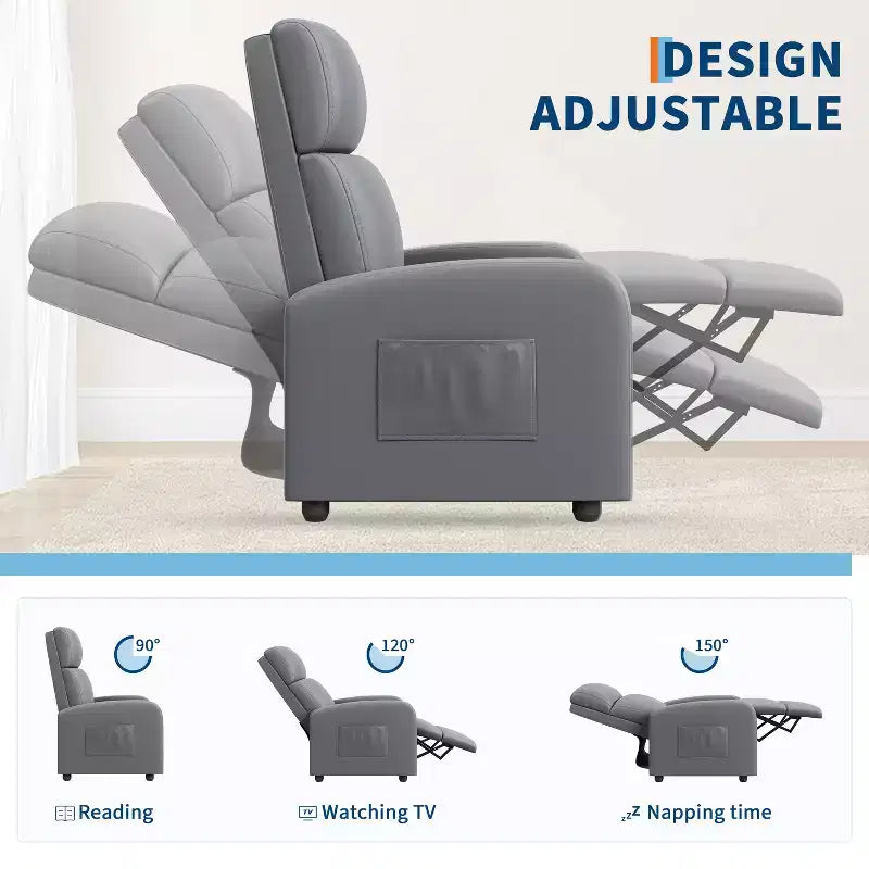 39.8 Poltrona Reclinabile per Adulti, Recliner Regolabile in Pelle PU con Schienale Alto, Tasca Laterale, Seduta Imbottita per Soggiorno e Home Theater