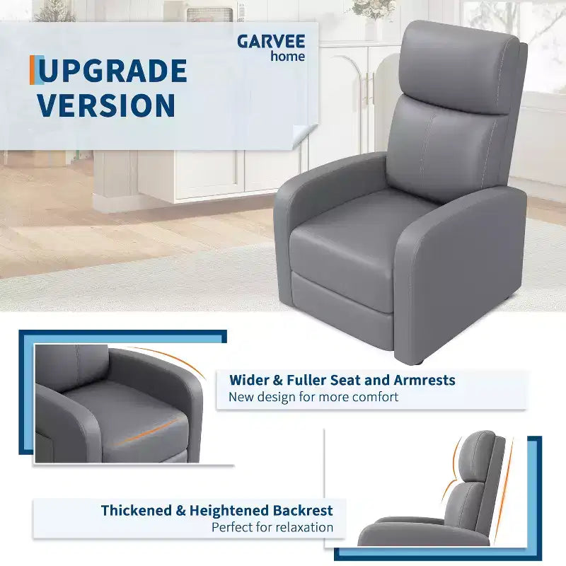 39.8 Poltrona Reclinabile per Adulti, Recliner Regolabile in Pelle PU con Schienale Alto, Tasca Laterale, Seduta Imbottita per Soggiorno e Home Theater