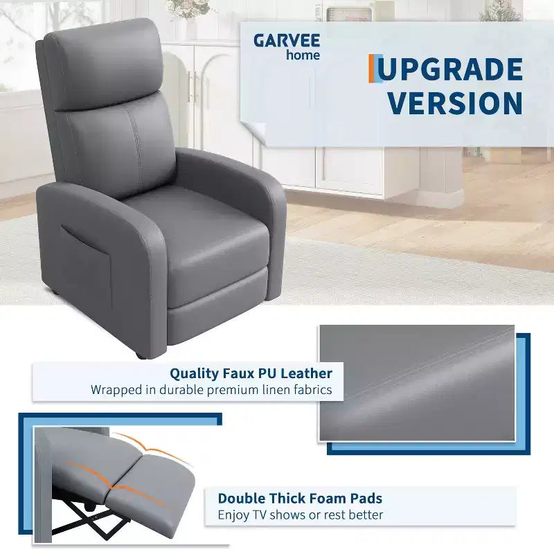 39.8 Poltrona Reclinabile per Adulti, Recliner Regolabile in Pelle PU con Schienale Alto, Tasca Laterale, Seduta Imbottita per Soggiorno e Home Theater