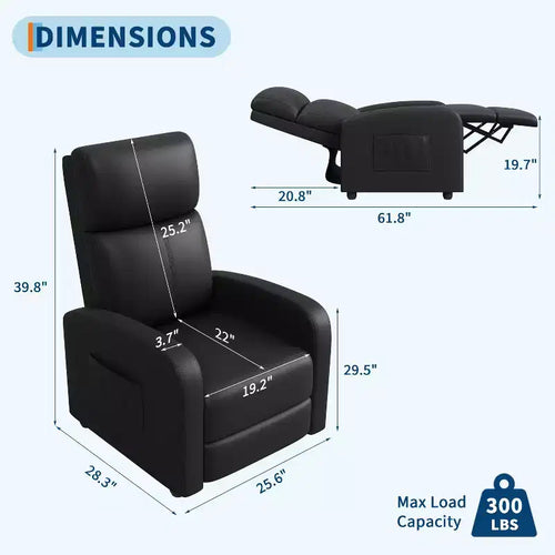 39.8 Poltrona Reclinabile per Adulti, Recliner Regolabile in Pelle PU con Schienale Alto, Tasca Laterale, Seduta Imbottita per Soggiorno e Home Theater